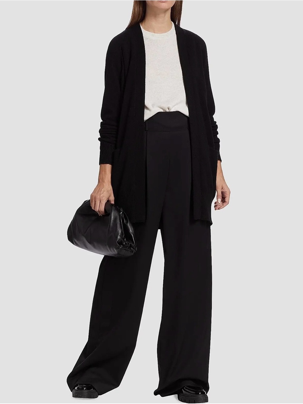 Vince Black Open Front Silk Cardigan with pockets Size M